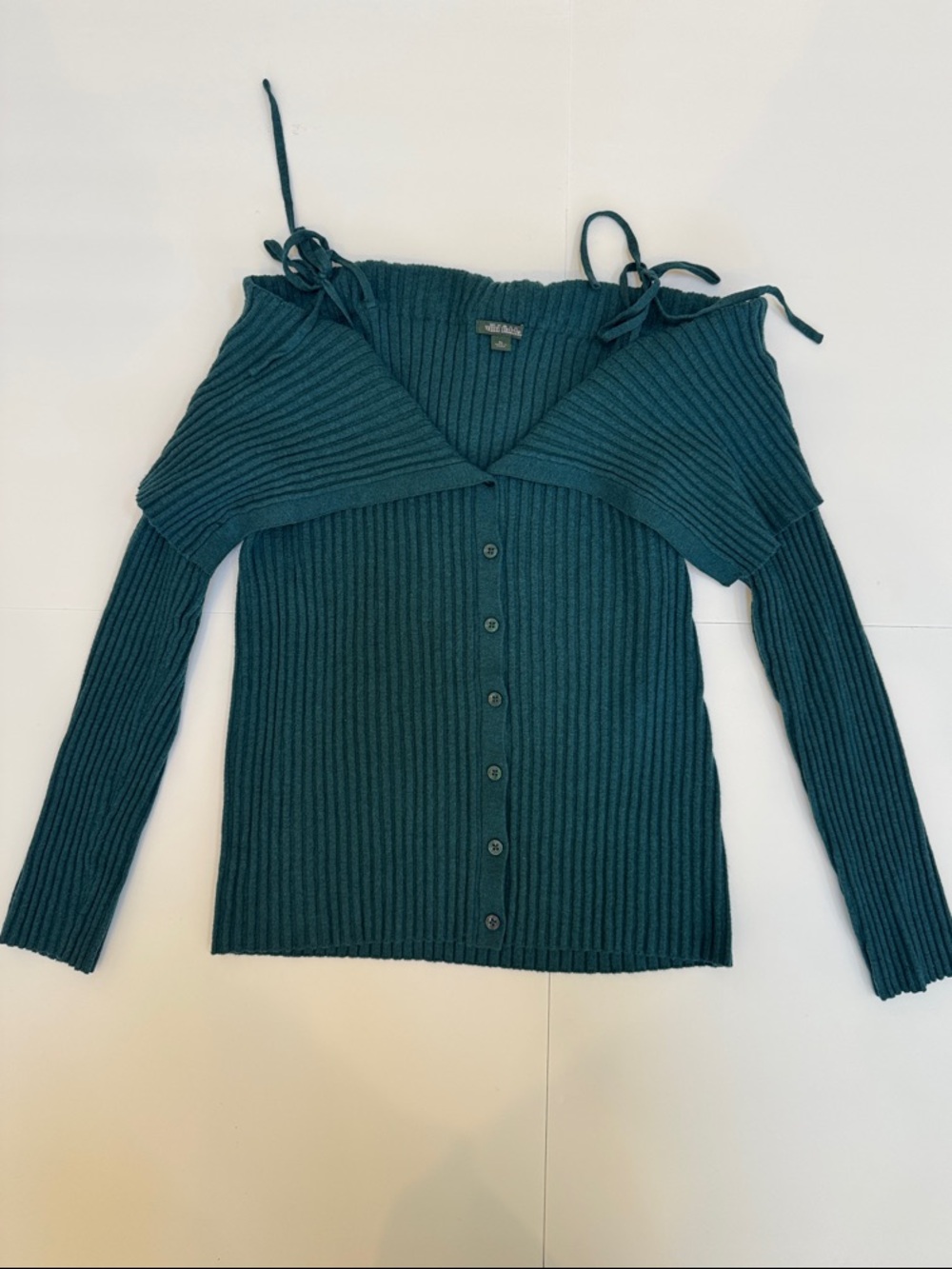 wild fable Ribbed Off-Shoulder V-Neck Button Cardigan